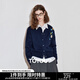 初語(yǔ)花朵繡花設計針織衫開(kāi)衫女2025秋新款保暖低圓領(lǐng)長(cháng)袖毛衣外套 藏青色 L