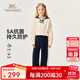 英氏（YEEHOO）兒童套裝女童上下裝秋季時(shí)尚淑女學(xué)院風(fēng)衣服秋裝新款洋氣中大童裝 法式學(xué)院花邊 米白+深藍 150