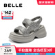 百麗（Belle）時(shí)尚閃耀水鉆休閑涼鞋女厚底增高涼鞋B2727BL5 灰色 37 (235mm)