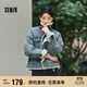 森馬（Semir）牛仔外套女拼接仿兔毛翻領(lǐng)寬松港風(fēng)冬季落肩夾棉夾克103724108001