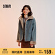 森馬（Semir）牛仔棉服女拼接毛領(lǐng)美式復古2024冬寬松毛邊夾克街頭109724108017
