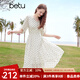 百圖betu女裝2025夏季新款連衣裙V領(lǐng)波點飄逸蛋糕裙雪紡裙子女2504T95 米白 L