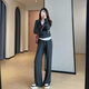 韓璐嬌（hanlujiao）衛衣女裝春秋季2025新款休閑運動(dòng)服假兩件連帽上衣高腰闊腿褲套裝 灰色套裝 M