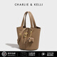 CHARLIE & KELLI品牌 CK輕奢包包女包2025新款生日禮物女荔枝紋單肩斜挎水桶包女 棕色
