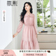 香影碎花連衣裙女長(cháng)袖2025秋季新款木耳領(lǐng)收腰溫柔風(fēng)簡(jiǎn)單大方裙子 粉紅 M