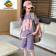 G.duck女童夏季套裝2026新款洋氣兒童夏裝時(shí)髦小女孩短袖短褲運動(dòng)兩件套 JMXD紫色套裝 150 cm