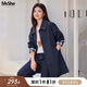MsShe【設(shè)計感格紋風(fēng)衣外套女】大碼女裝2025秋季胖mm顯瘦高級感外套 藏青藍色25年9月12日到貨 2XL