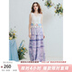 兩三事霧眠洄游 2025夏季新款小清新流蘇褲腳口印花闊腿休閑褲女 紫花色 S