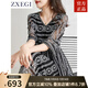 ZXEGI新款高檔100%真絲桑蠶絲連衣裙女高端品牌時(shí)尚大氣鏤空刺繡中長(cháng)裙 黑色 XL （121-135斤）