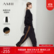 AMII女裝2025冬季新休閑撞色拼接寬松休閑褲長(cháng)褲女加絨刺繡香 黑色 L 165/72A