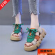 大東女士夏季女士涼鞋2026時(shí)尚拼色松糕底厚底外穿輕便圓頭平底羅馬涼鞋潮 綠色 37