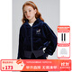 ELLE KIDS童裝 千禧風(fēng)繡花標絲絨套裝女童春秋季連帽外套/松緊微喇褲可選 藏青色-外套 165 (M)