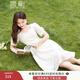 香影（xiangying）肌理感方領(lǐng)連衣裙女夏季2025新款高腰米色泡泡袖提花法式裙子 米色 L