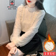 AEMAPE加絨蕾絲打底衫女內搭秋裝2025秋冬季新款設計感加厚保暖上衣小衫 杏色加絨 加絨 L [106-115斤]