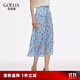 歌莉婭|真絲半身裙女2025新款高腰桑蠶絲印花裙子1E6L2B20A 7DD藍(lán)白淡彩玫瑰印花 XXS