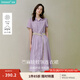 茵曼（INMAN）【苧麻】章若楠同款法式娃娃領(lǐng)連衣裙女裝2025夏季新品泡泡袖裙子 冰蘭紫 M