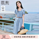 香影氣質(zhì)牛仔連衣裙女2025夏季新款收腰單排扣法式泡泡袖方領(lǐng)裙子 牛仔藍(lán) S