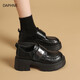 DAPHNE達芙妮真皮時(shí)尚厚底小皮鞋女2026新款春季百搭經(jīng)典英倫風(fēng)單鞋粗跟樂(lè )福鞋 黑色 【厚底顯高-秋季新款】 39