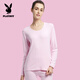 花花公子秋衣秋褲女純棉基礎薄款保暖內衣套裝打底棉毛衫女 粉紅XL
