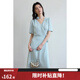 獨束大碼女裝法式V領(lǐng)復(fù)古波點連衣裙夏季新款微胖mm靈動百搭女裙 遠天藍 XL (尺碼：3)