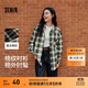 森馬（Semir）長(cháng)袖襯衫女中長(cháng)款慵懶寬松落肩休閑秋季chic復古格紋襯衣潮流 綠黑色調00449 M