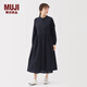 無(wú)印良品（MUJI）女式 棉紗 長(cháng)袖連衣裙 女裝裙子 長(cháng)裙 25年秋季 純棉 BC2NUA5A 深藏青色 S (155/80A)
