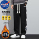 NASA MARVEL休閑褲男秋冬季運動(dòng)加絨長(cháng)褲彈力加厚寬松束腳褲 黑色加絨 L