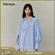 FabriqueBASIC天絲棉泡泡紗小立領(lǐng)多紐扣寬松襯衫女秋季新品 淺藍(lán) XS