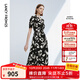 朗姿法式設計感圍裹式顯瘦度假連衣裙夏季新款氣質(zhì)印花裙子 黑色 2XL