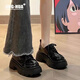 靖話(huà)黑色粗跟小皮鞋女2025秋冬季新款日系jk制服配裙子單鞋百搭樂(lè )福鞋 黑色亮光 38 (240mm)