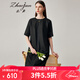 兆君2024春夏真絲新款復(fù)古大氣連衣裙女香云紗桑蠶絲半袖直筒裙子 黑色 3XL