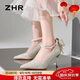 ZHR高跟鞋女仙女水晶婚鞋珍珠尖頭鞋子細跟淺口單鞋配裙子IE01銀色36