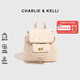 CHARLIE&KELLI CK品牌包包女包小香風(fēng)菱格雙肩包女士2025新款學(xué)生鏈條書(shū)包校園 米白色【京倉配送 品牌禮袋】