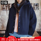 馬登毛呢感連帽外套廓形收腰休閑夾克女士開(kāi)衫短款呢子大衣秋冬女上裝 藏青色 L