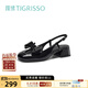 蹀愫（TIGRISSO）甜美減齡漆皮蝴蝶鞋中粗跟時(shí)裝包頭涼鞋女TA43109-52 黑色 37 235mm