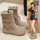 百麗踏馬丁靴女2026新款秋冬新款復古戶(hù)外登山運動(dòng)靴平底中筒短靴子 卡其色 36