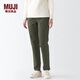 無印良品 MUJI 女式橫豎彈力絲光斜紋輕便男友褲(股下75cm)褲子女款秋季款 卡其綠 S(155/62A)
