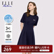 ELLE ACTIVE運(yùn)動(dòng)連衣裙收腰顯瘦裙子夏裝休閑舒適氣質(zhì)百褶通勤A字裙女裝 收腰顯瘦-藏青色 XL