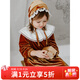 OAK FAMILY女童圣誕紅色絲絨連衣裙秋季兒童公主裙寶寶加厚裙子 琥珀色 【配蕾絲假領(lǐng)】 100 cm
