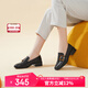 千百度（C.BANNER）女鞋樂(lè )福鞋女時(shí)尚懶人鞋舒適皮鞋豆豆鞋A22405858 黑色 36 