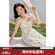 獨(dú)束大碼女裝法式小飛袖溫柔碎花連衣裙夏季新款收腰顯瘦吊帶裙 花色 L （尺碼：2）