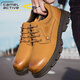 駱駝動(dòng)感透氣男鞋大頭皮鞋德國休閑鞋真皮厚底戶(hù)外登山鞋男工裝鞋 淺棕單鞋增高3.5cm（頭層牛皮）2289 42  標準皮鞋碼