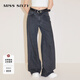MISS SIXTY【環(huán)保丹寧】進(jìn)口牛仔面料 牛仔褲女復(fù)古黑灰色高腰顯瘦直筒褲 黑灰 23