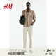 H&M男裝襯衫2025秋季新款時尚休閑標準版型仿鉤編短袖襯衣1265118米色/條紋M 175/100