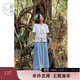 紫涵（ZIHAN）紫涵闊腿牛仔裙褲女夏季氣質(zhì)高腰顯瘦寬松拖地長(cháng)褲休閑褲 牛仔藍 L