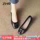 ZHR淺口單鞋女春秋真牛皮粗跟女鞋通勤風(fēng)一腳蹬鞋子女 AH323 黑色 37