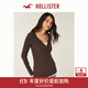 HOLLISTER小海鷗圖案25秋冬新款撞色亨利領(lǐng)長(zhǎng)袖T恤女裝339-5257 咖啡棕 S (165/84A)