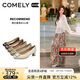 康莉（COMELY）[時裝周同款]方扣單鞋女春季粗跟氣質(zhì)漆皮通勤高跟鞋 黑色 38 