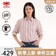 威鵬（weipeng）長(cháng)袖襯衫女春秋新款寬松純棉柔軟時(shí)尚休閑好看格子百搭襯衣H41035 粉白格 XL （170/96A）