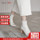 OLJ奢侈高端品牌女鞋氣質(zhì)高跟鞋秋季新款時(shí)尚加絨加厚方頭粗跟短靴 米白色(保暖真羊毛里) 37